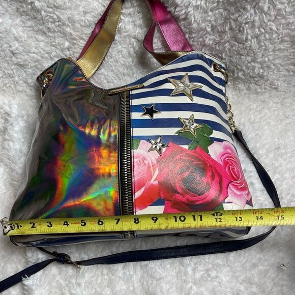 Nicole lee American Flag Satchel/shoulder bag Blue & white stripes ,red … - Picture 10 of 12